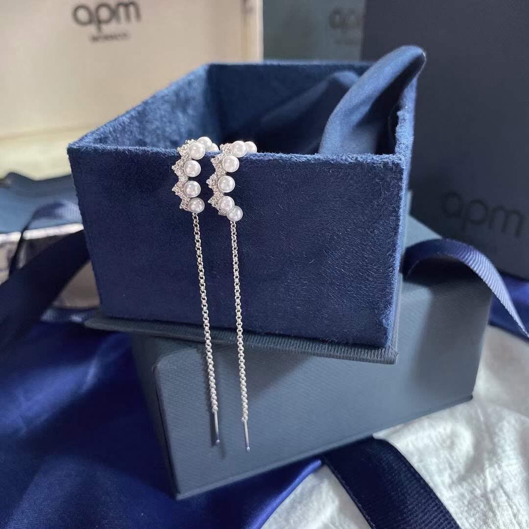 APM Monaco Silver Pearl Threader Earrings